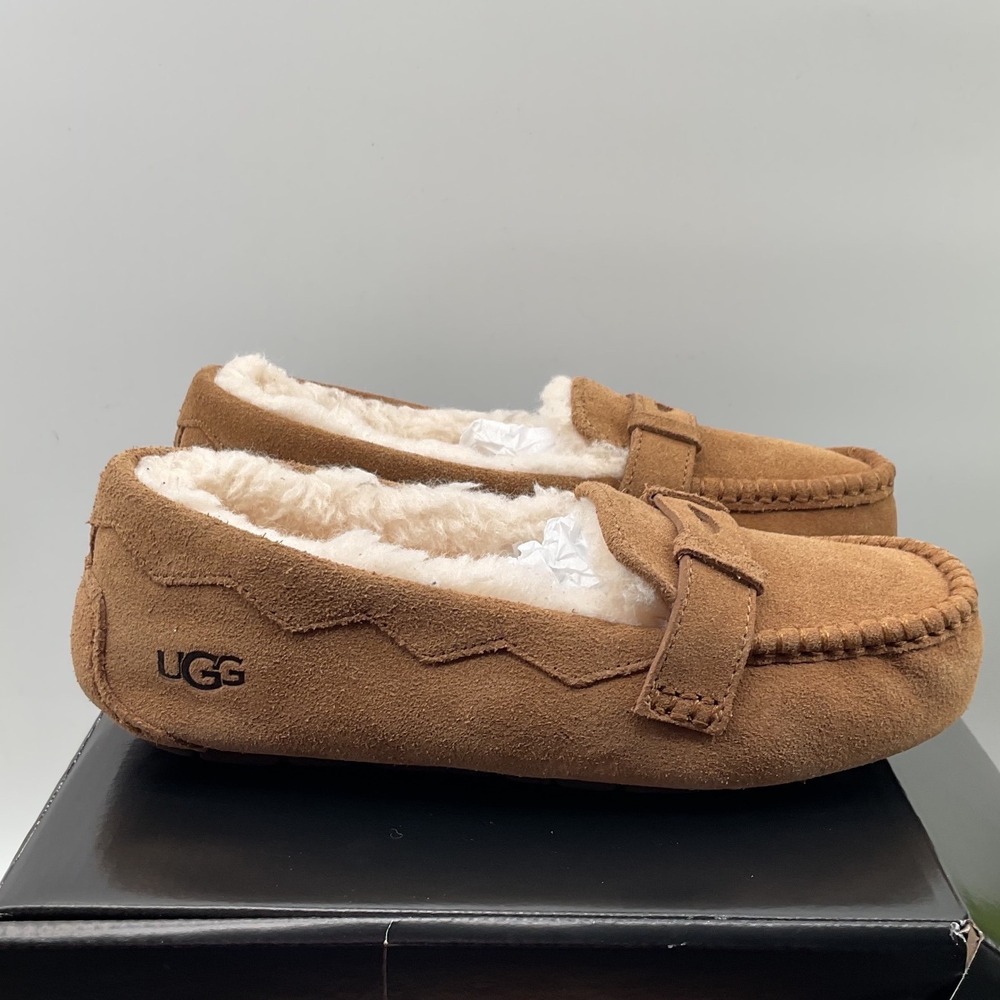 UGG Hailey Loafer Slippers Chestnut Suede Sheepskin Lined Flats 1019090 - Picture 3 of 11